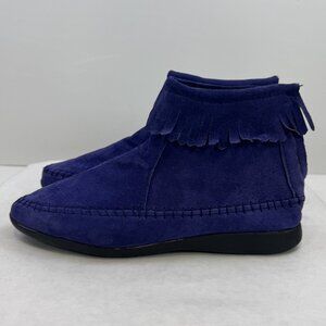 ABCDEFG Womens Size 8.5 W Purple Leather Moccasin Ankle Boots Suede Fringe Zip